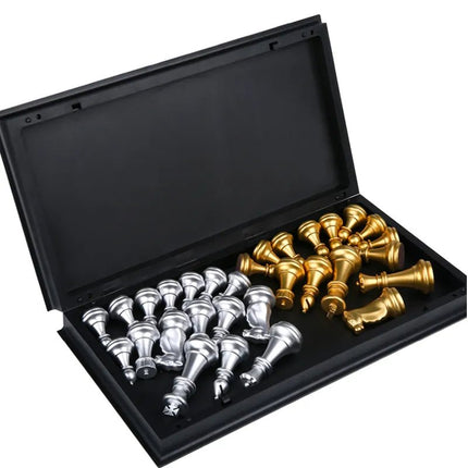 SEO. Schachspiel magnetisch Premium Schachbrett Gold Silber 25x25 cm - Reiseschach mit Figuren - Linkreich