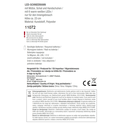 Schneemann mit warmweiß LED Beleuchtung Schal & Mütze rot Weihnachtsdeko H 20 cm (Schneemann) kaufen bei Linkreich – Jetzt entdecken!