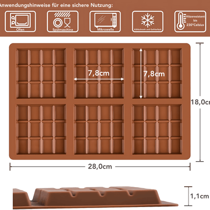 Schokoladenform aus Silikon für 6 Tafeln - Form 3 (Schokoladenformen) kaufen bei Linkreich – Jetzt entdecken!