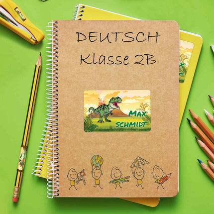 SEO. Schuletiketten mit Namen - Dinosaurier Design - 100 Aufkleber in verschiedenen Größen - Linkreich