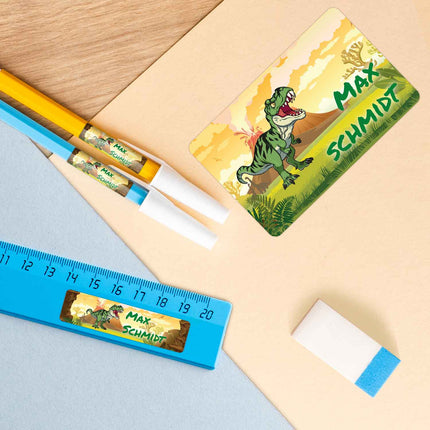 SEO. Schuletiketten mit Namen - Dinosaurier Design - 100 Aufkleber in verschiedenen Größen - Linkreich