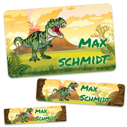 SEO. Schuletiketten mit Namen - Dinosaurier Design - 100 Aufkleber in verschiedenen Größen - Linkreich