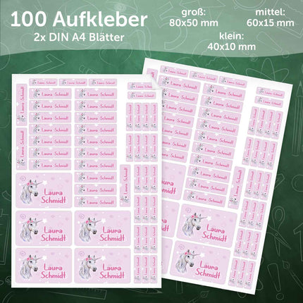 SEO. Schuletiketten mit Namen - Einhorn Design - 100 Aufkleber in verschiedenen Größen - Linkreich