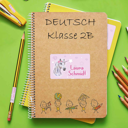 SEO. Schuletiketten mit Namen - Einhorn Design - 100 Aufkleber in verschiedenen Größen - Linkreich
