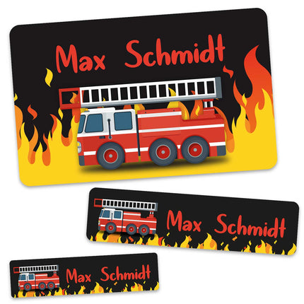 SEO. Schuletiketten mit Namen - Feuerwehr Design - 100 Aufkleber in verschiedenen Größen - Linkreich