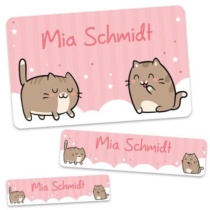 SEO. Schuletiketten mit Namen - Katzen Design - 100 Aufkleber in verschiedenen Größen - Braun Linkreich