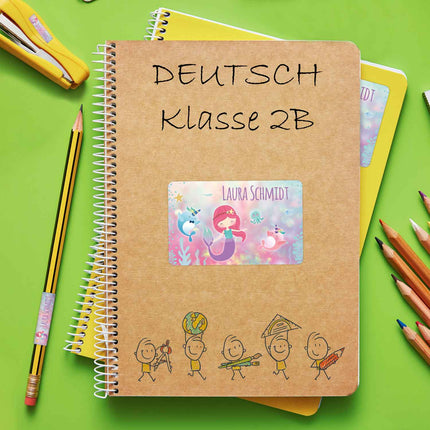 SEO. Schuletiketten mit Namen - Meerjungfrau Design - 100 Aufkleber in verschiedenen Größen - Linkreich