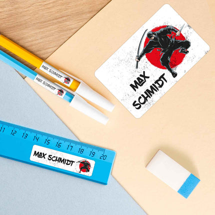SEO. Schuletiketten mit Namen - Ninja Design - 100 Aufkleber in verschiedenen Größen - Linkreich