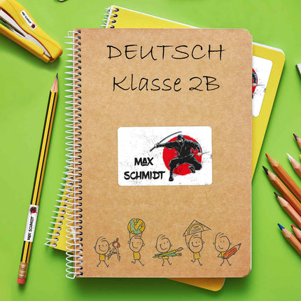SEO. Schuletiketten mit Namen - Ninja Design - 100 Aufkleber in verschiedenen Größen - Linkreich