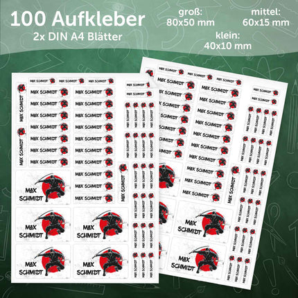 SEO. Schuletiketten mit Namen - Ninja Design - 100 Aufkleber in verschiedenen Größen - Linkreich