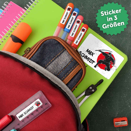 SEO. Schuletiketten mit Namen - Ninja Design - 100 Aufkleber in verschiedenen Größen - Linkreich