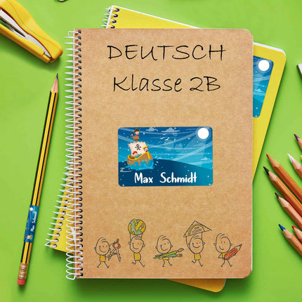 SEO. Schuletiketten mit Namen - Piraten Design - 100 Aufkleber in verschiedenen Größen - Linkreich