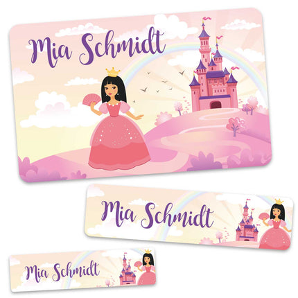 SEO. Schuletiketten mit Namen - Prinzessin Design - 100 Aufkleber in verschiedenen Größen - Rosa Linkreich