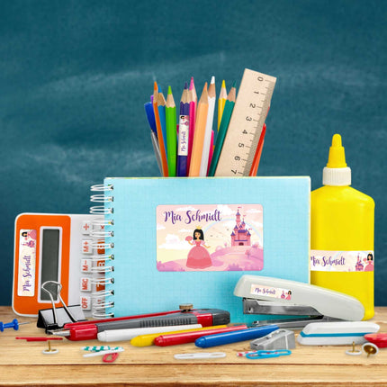 SEO. Schuletiketten mit Namen - Prinzessin Design - 100 Aufkleber in verschiedenen Größen - Rosa Linkreich