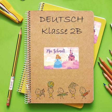 SEO. Schuletiketten mit Namen - Prinzessin Design - 100 Aufkleber in verschiedenen Größen - Blau Linkreich