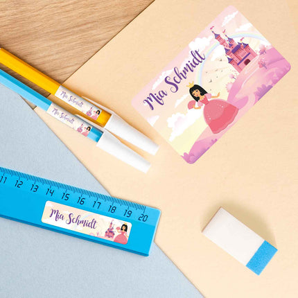 SEO. Schuletiketten mit Namen - Prinzessin Design - 100 Aufkleber in verschiedenen Größen - Rosa Linkreich