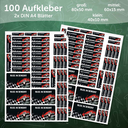 SEO. Schuletiketten mit Namen - Rennwagen Design - 100 Aufkleber in verschiedenen Größen - Linkreich