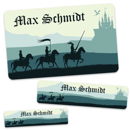 SEO. Schuletiketten mit Namen - Ritter Design - 100 Aufkleber in verschiedenen Größen - Grün Linkreich