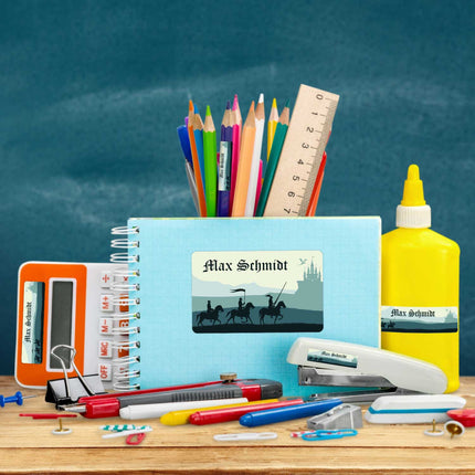 SEO. Schuletiketten mit Namen - Ritter Design - 100 Aufkleber in verschiedenen Größen - Grün Linkreich