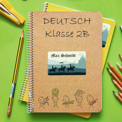 SEO. Schuletiketten mit Namen - Ritter Design - 100 Aufkleber in verschiedenen Größen - Grün Linkreich