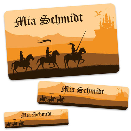 SEO. Schuletiketten mit Namen - Ritter Design - 100 Aufkleber in verschiedenen Größen - Orange Linkreich