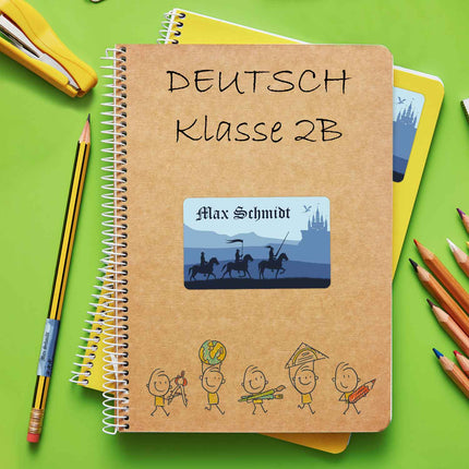 SEO. Schuletiketten mit Namen - Ritter Design - 100 Aufkleber in verschiedenen Größen - Blau Linkreich