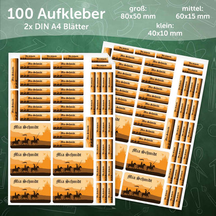 SEO. Schuletiketten mit Namen - Ritter Design - 100 Aufkleber in verschiedenen Größen - Orange Linkreich