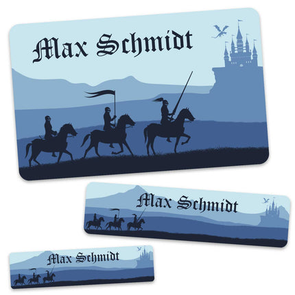 SEO. Schuletiketten mit Namen - Ritter Design - 100 Aufkleber in verschiedenen Größen - Blau Linkreich