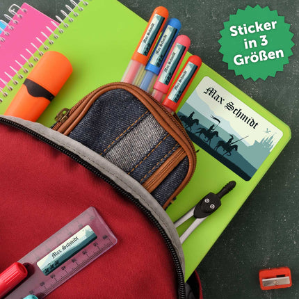 SEO. Schuletiketten mit Namen - Ritter Design - 100 Aufkleber in verschiedenen Größen - Grün Linkreich