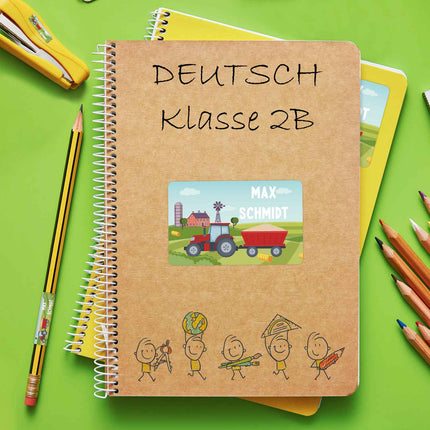 SEO. Schuletiketten mit Namen - Traktor Design - 100 Aufkleber in verschiedenen Größen - Linkreich