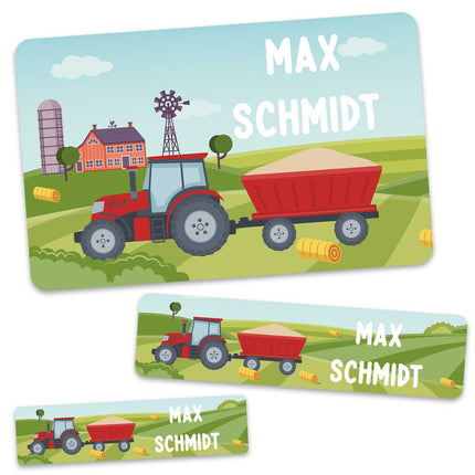 SEO. Schuletiketten mit Namen - Traktor Design - 100 Aufkleber in verschiedenen Größen - Linkreich