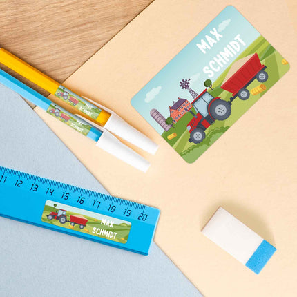 SEO. Schuletiketten mit Namen - Traktor Design - 100 Aufkleber in verschiedenen Größen - Linkreich
