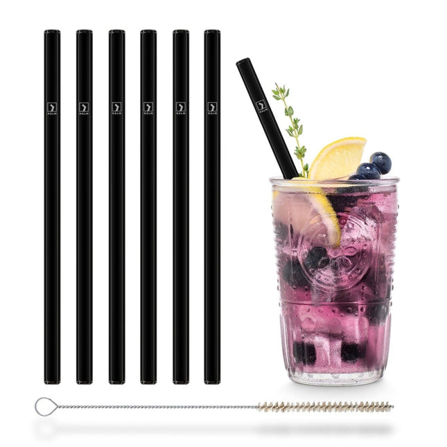 SEO. Schwarze Glasstrohhalme 6x 20cm Gerade - Linkreich