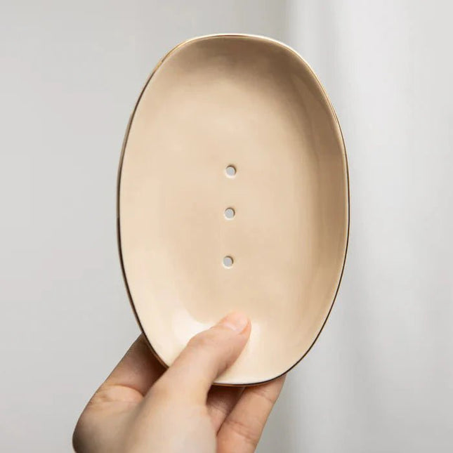 SEO. Seifenschale CLASSIC beige mit Goldrand – Steinzeug & nachhaltig | Tranquillo - Linkreich