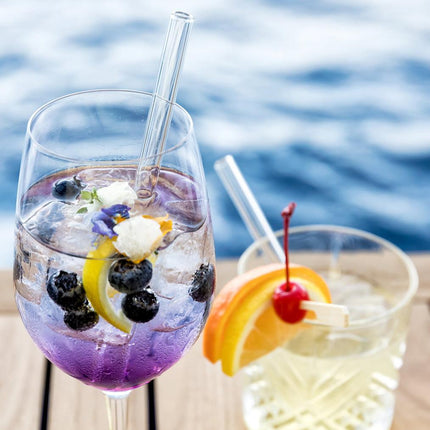 SEO. Sekt Sprüche gravierte Glasstrohhalme mit 6 lustigen Sektchen Trinksprüchen - 20 cm Linkreich
