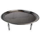 Serviertablett rund mit Fuss Metall Tablett orientalisch Dekotablett Sofra Silber 60 cm