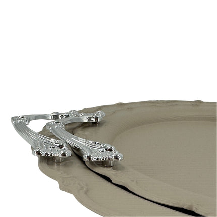 Serviertablett Set Rund Metall mit Griffen Vintage Design Taupe
