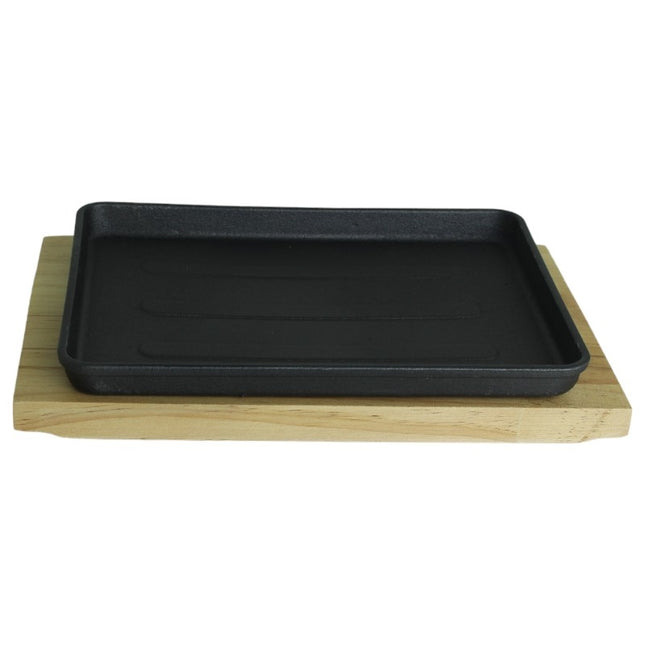 Serviesschale aus Gusseisen Steakplatte auf Holzbrett 23cm