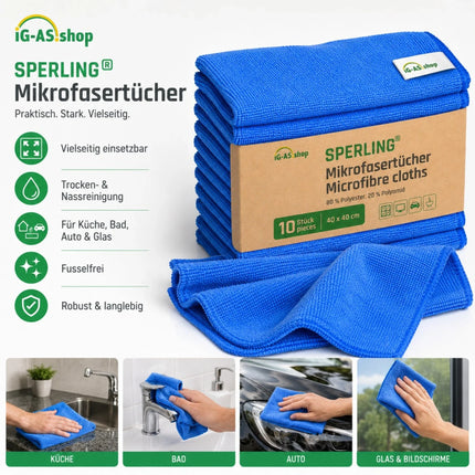 Sperling® Mikrofasertücher in Blau & Grün – 40 x 40 cm