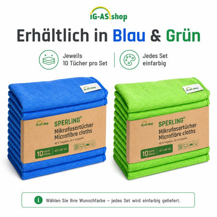 Sperling® Mikrofasertücher in Blau & Grün – 40 x 40 cm