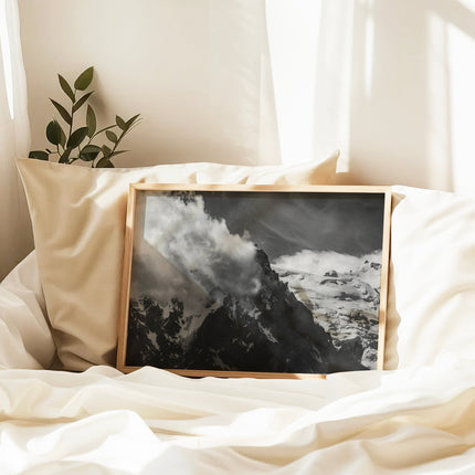 Aiguille du Midi Wall Art Print – Black and White Mountain Photography