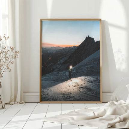 Mountaineer on Grands Mulets Route to Mont Blanc – Chamonix Art Print