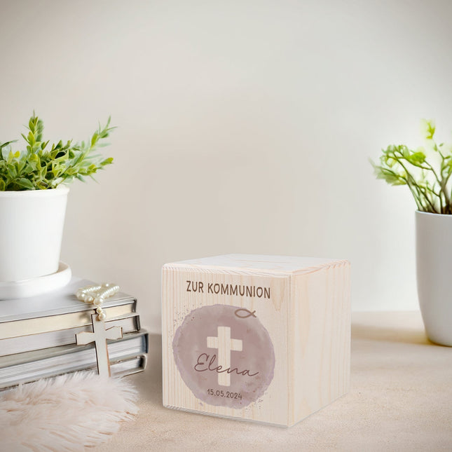 SEO. Spardose aus Holz - Farbfleck - Linkreich