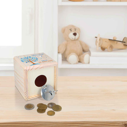 SEO. Spardose aus Holz - Lebensbaum - Blau Linkreich
