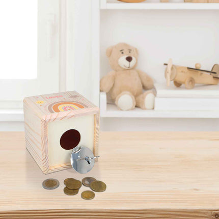 SEO. Spardose aus Holz - Regenbogen Pastell - Linkreich