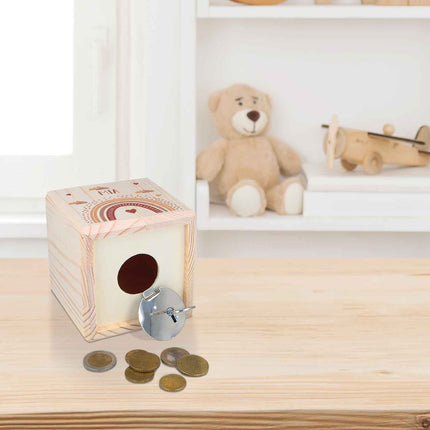 SEO. Spardose aus Holz - Regenbogen - Rot Linkreich