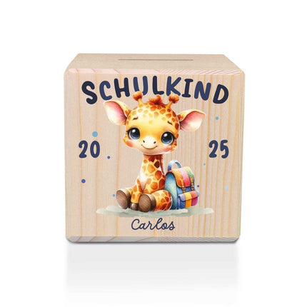SEO. Spardose aus Holz - Schulkind - Giraffe Linkreich