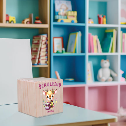 SEO. Spardose aus Holz - Schulkind - Reh Linkreich