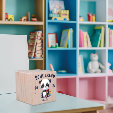 SEO. Spardose aus Holz - Schulkind - Panda blau Linkreich