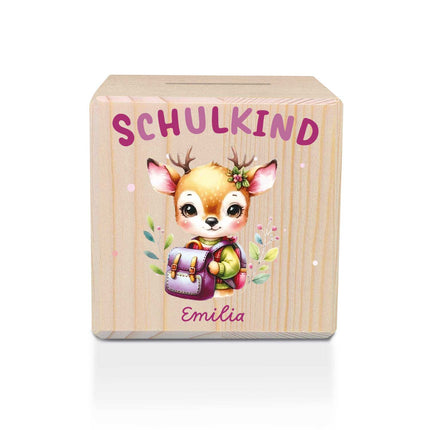SEO. Spardose aus Holz - Schulkind - Reh Linkreich